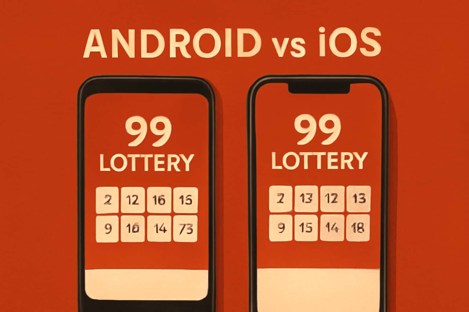 An informational graphic comparing 99 Lottery on Android and iOS.