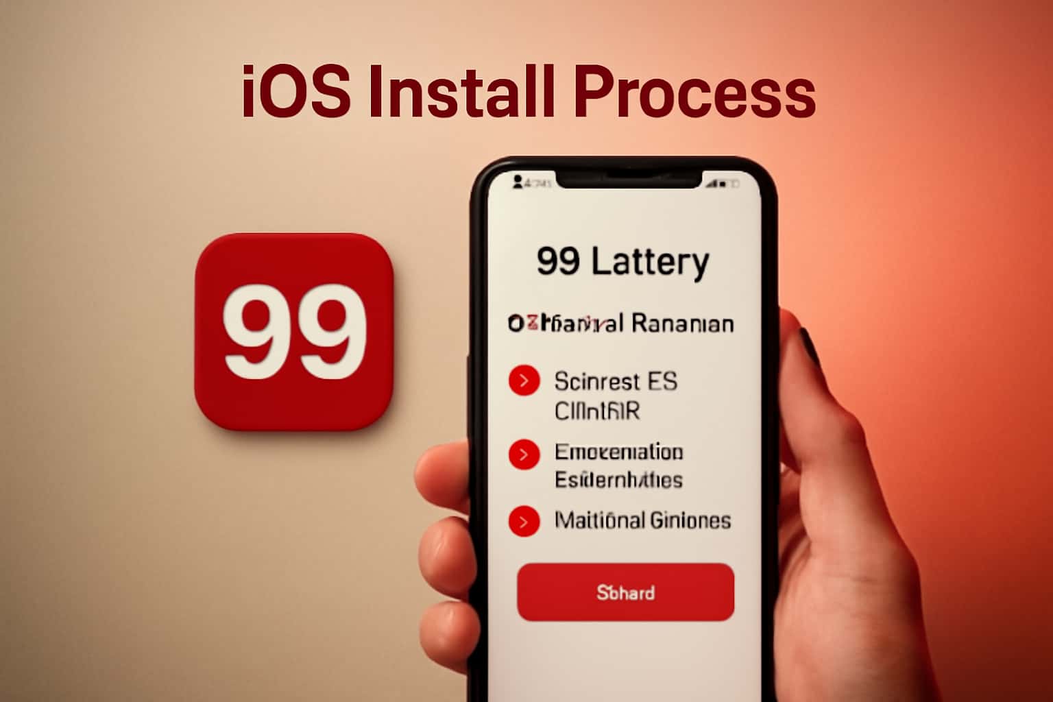 Illustration depicting the installation process for the 99 Lottery iOS app with a modern aesthetic.