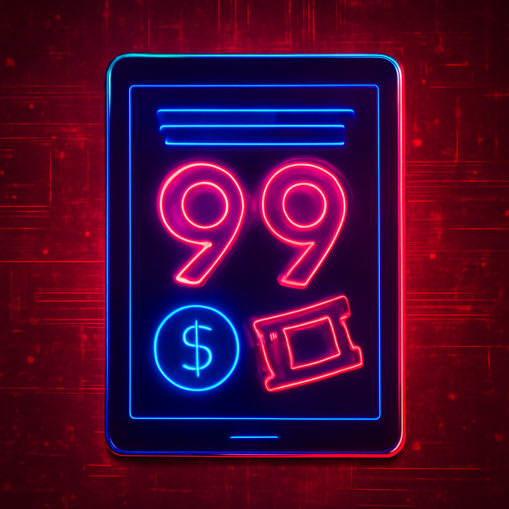 An educational diagram comparing the 99 Lottery app functionalities on iOS and Android.