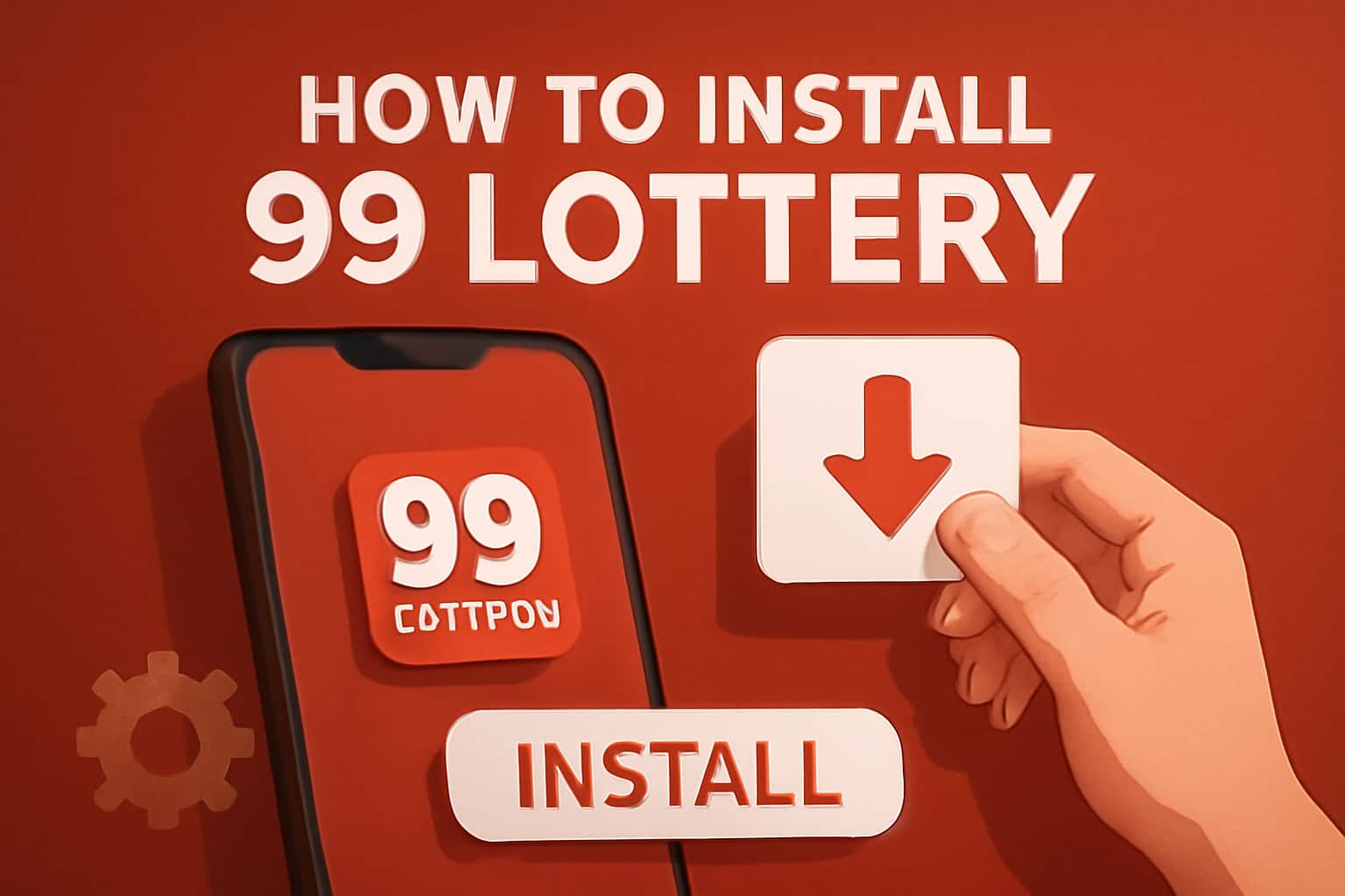 Informational scene on installing 99 Lottery App with prominent text.