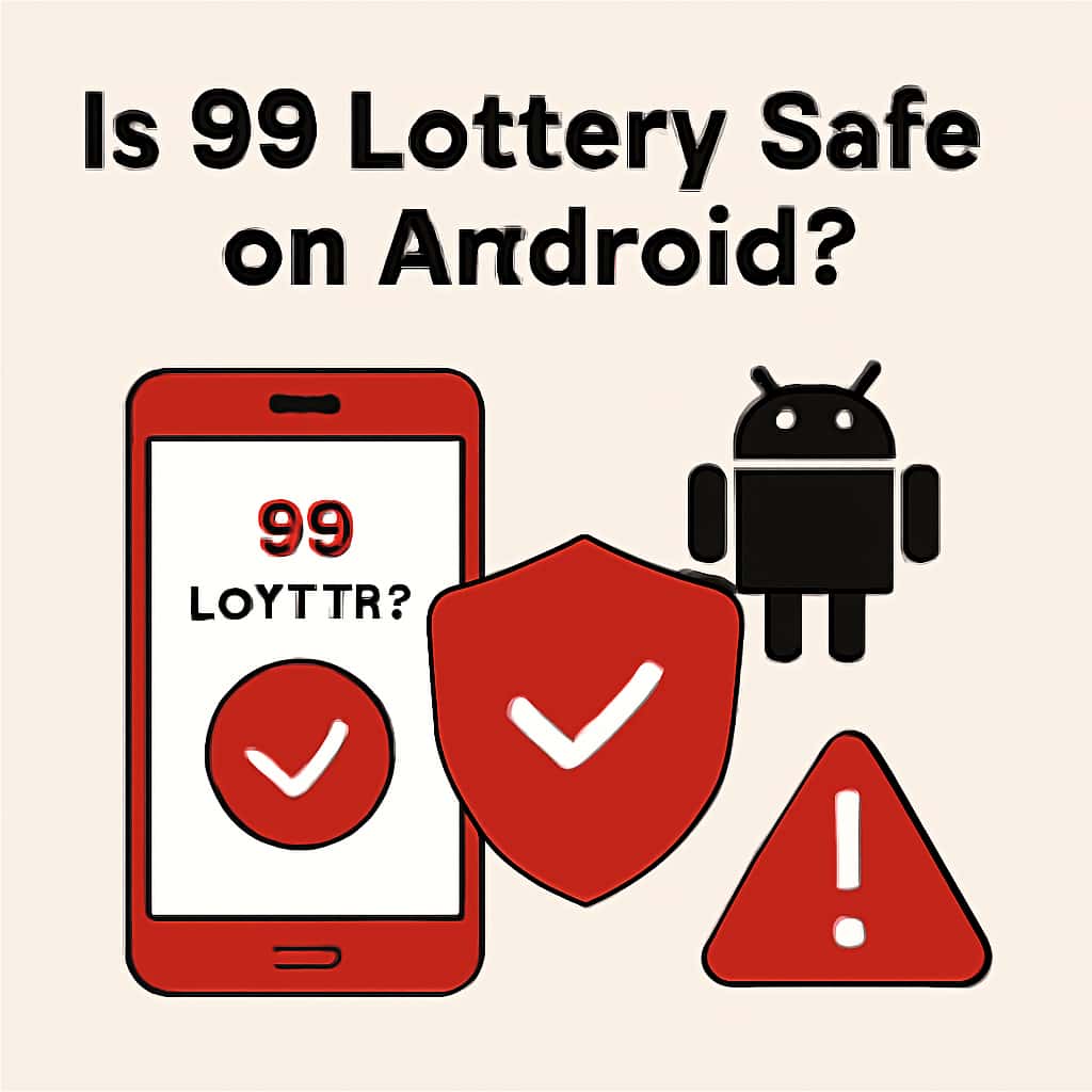 Illustration detailing the safety and installation process for the 99 Lottery app on Android.