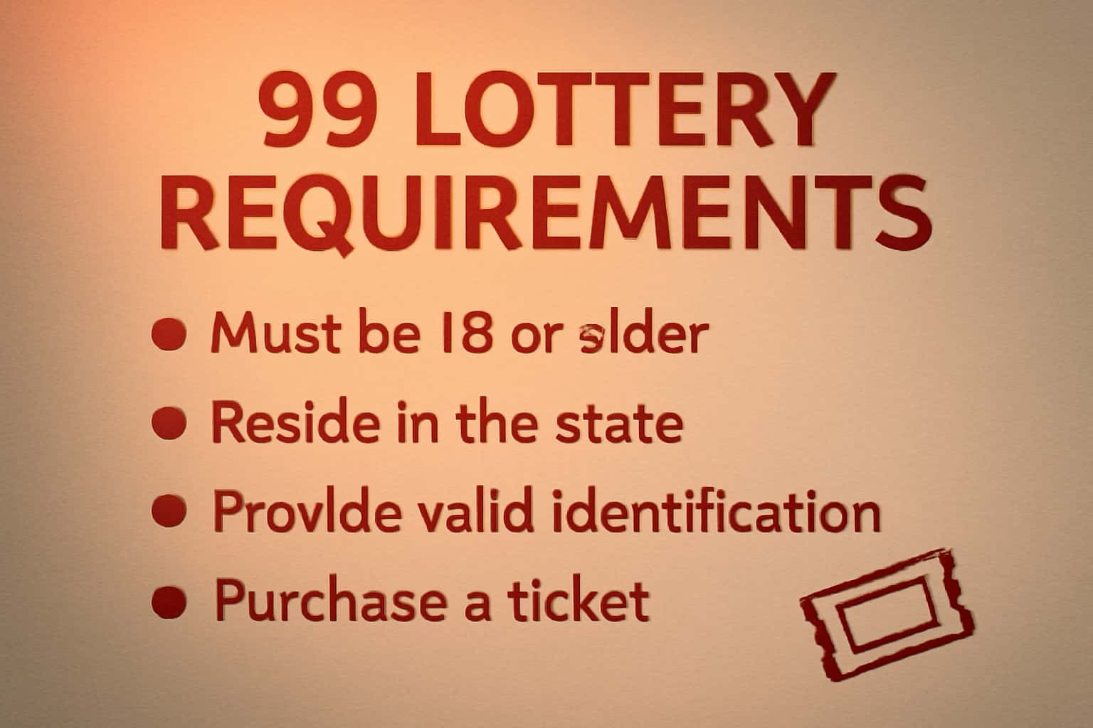 Informative scene depicting the requirements for the 99 Lottery app.
