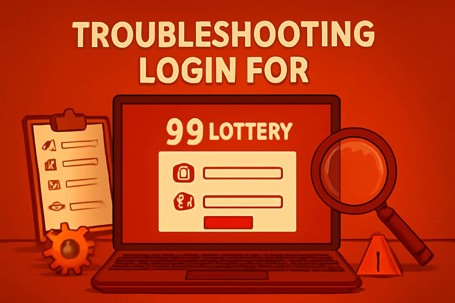 An informative visual representation about troubleshooting login issues for the 99 Lottery app.